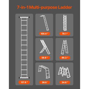 Scala Pieghevole Multiuso da 2,35 m, Regolabile a 3 Gradini, Design Telescopico a 6 Gradini, Portata 3,65 m, Costruzione Robusta - Product Image 2
