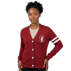 Cardigan en tricot rouge cardinal pour femme, col en V, logo brodé, manches longues, style preppy d'automne, 14 GG acrylique - Product Image 1