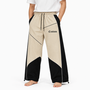 <b>Mens</b> Oversized <b>Wide</b> <b>Leg</b> Track Pants Colorblock Baggy <b>Trousers</b> Elastic Waistband Adjustable Cuff Streetwear Casual Jogger - Product Image 3