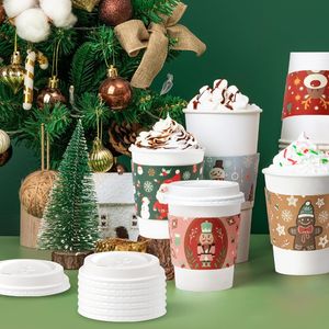 Bicchieri da Caffè Usa e Getta Natalizi da 16 oz con Coperchi Antigoccia, Confezione da 50, Resistenti, per Bevande Calde, con Manicotti Festivi - Product Image 2