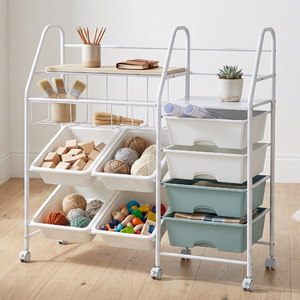 Chariot de rangement multi-niveaux avec 6 bacs en plastique, structure métallique, solution de rangement pour la maison et le bureau - Product Image 1