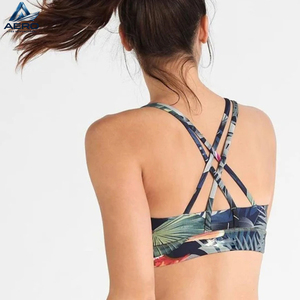 Athletic Wear Scoop Neck <b>Padded</b> Fitness Bra High Stretch <b>Cool</b> Dry Nature Leaf Print Workout Yoga Wear Women Bra For Wholesale - Product Image 2