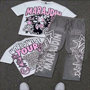 Custom Design <b>Men's</b> Breathable 100% Cotton Casual Eco-Friendly Street T-Shirt Sweat Pant Set <b>Summer</b> Fashion Matching Two-Piece - Product Image 4