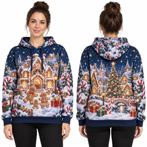 Sudadera con Capucha de Forro Polar para Mujer, Estilo Navideño, Manga Larga, Estampada, Tejida, Transpirable, para Invierno - Product Image 1