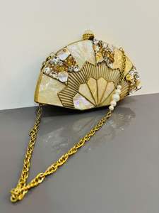 Best Fashion Mother of Pearl Inlay <b>Clutch</b> Handbag in <b>White</b> MOP with Chains for Girls Ladies by Quality Enterprises Resin Crafts - Product Image 4