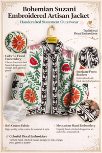 Boho Suzani Embroidered Jacket with Motif Tie <b>Dye</b> Cotton Handcrafted Statement Wear Festival Bohemian Outerwear - Product Image 6