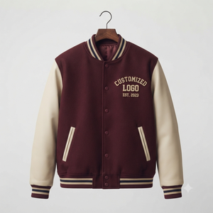<b>Men's</b> Maroon Varsity <b>Jacket</b> Embroidered Logo Back Preppy Style Turn-down Collar Regular Fit Autumn Wear Casual <b>Baseball</b> Style - Product Image 1