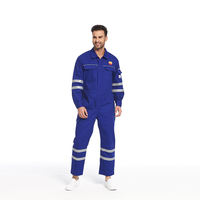 Overol de Trabajo de Poliéster Azul de Alta Visibilidad, Uniforme de Seguridad de Manga Larga con Franjas Reflectantes, Transpirable, Impermeable y Retardante de Llama