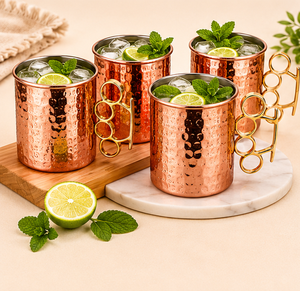 Taza Moscow Mule de Cobre Puro Sólido al por Mayor con Asa Única de Latón, Acabado Martillado Antiguo, Vaso para Cócteles, Suministros para Fiestas - Product Image 4