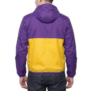 Men's Hooded Color Blocking Windbreaker <b>Jacket</b> Purple Yellow Zipper Closure Casual Sporty Lightweight Spring Wear - Product Image 2