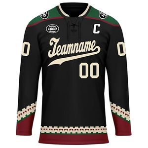 เสื้อฮอกกี้น้ำแข็งแบบกำหนดเองได้ตามต้องการ ผู้ผลิต OEM สหรัฐอเมริกา ขายส่งชุดฮอกกี้ทีม ปักโลโก้ด้วยเทคนิค Sublimation จำนวนมาก 100% - Product Image 4