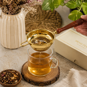 Brass <b>Tea</b> Strainer Fine Mesh <b>Tea</b> <b>Infuser</b> Wooden Handle Loose Leaf <b>Tea</b> Filter Reusable <b>Tea</b> Brewing Strainer Kitchen Accessories - Product Image 3