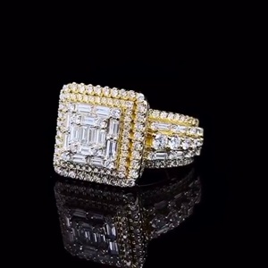 Gold Plated 925 <b>Silver</b> Iced Out <b>Ring</b> Round Brilliant Cut Diamond Look Prong Pave Jewelry for <b>Men</b> Women - Product Image 2