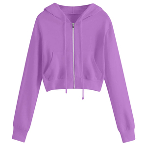 Sudadera con Capucha Corta Azul Marino para Mujer, con Cierre, 100% Algodón Tejido, Transpirable, Manga Larga, para Otoño - Product Image 3