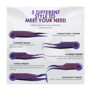 Pinzas de Extensión de Pestañas con Punta de Fibra Premium, Pinzas de Volumen de Pestañas de Acero Inoxidable Antideslizantes, Herramientas de Pestañas Antiestáticas de Grado Profesional - Product Image 2
