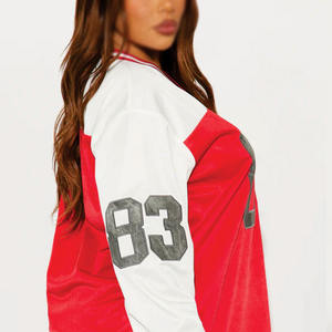 Y2K Tarzı Kadınlar İçin Büyük Beden Amerikan Futbolu Forması Uzun Kollu V Yaka Numara Baskılı Sokak Modası Üstü Özel Toptan Üretici - Product Image 2