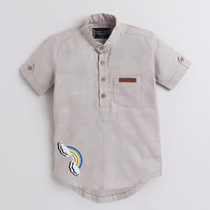 ลายพิมพ์แขนครึ่งสั้น kurta รุ้งพิมพ์-สีเทา - Product Image 1