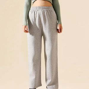 Pantalon de survêtement gris pour femme, coupe large, taille élastique, taille haute, décontracté, ample, longueur intégrale, couleur unie, en coton tricoté, automne - Product Image 6