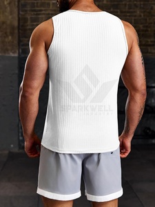 <b>Men's</b> <b>White</b> Striped O-Neck Knitted Cotton Tank Top Breathable Sleeveless Casual <b>Vest</b> - Product Image 3