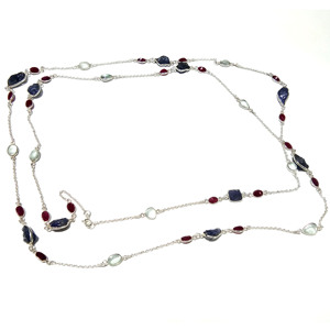Collier Bohème en Tanzanite Naturelle, Rubis et Aigue-marine, en Argent Sterling 925, Longueur 46 Pouces, Fait Main, Certifié par un tiers - Product Image 5