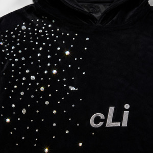 Ensembles de sweats à capuche noirs Y2K scintillants avec strass, personnalisés, en molleton épais 100% coton, pantalons de survêtement amples et surdimensionnés, sweats à capuche carrés, vente en gros - Product Image 5