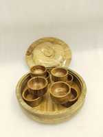 Boîte à épices ronde en bois artisanale avec 8 compartiments, couvercle, cuillère, étanche et compatible lave-vaisselle