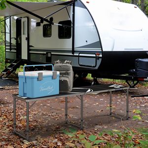 Mesa de Picnic Plegable Portátil de Aluminio de 8 pies con Patas Ajustables para Campamento, Fiestas, Viajes, Playa - Blanco y Negro para Cerveza - Product Image 2