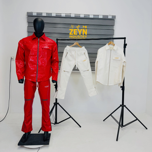 Survêtement imperméable pour homme ZEYN INDUSTRY, motif peau de serpent rouge, manches longues, streetwear, hiver, couleur unie, effet délavé, appliqué - Product Image 1