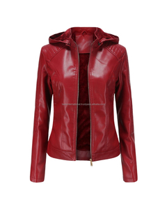 Vestes pour femmes en PU respirant avec détails de fermeture éclair Doublure en polyester Veste de moto à fermeture éclair Veste en cuir véritable à fermeture éclair - Product Image 3