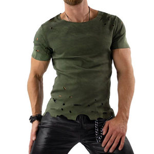 T-shirt Ringer Homme Couleur Unie Effet Vieilli pour Usage Extérieur Respirant Séchage Rapide Anti-UV Anti-Plis Polyester/Coton Coupe Classique - Product Image 1