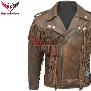 Chaqueta de Cuero Genuino de Cordero Marrón para Hombre, Estilo Occidental del Medio Oeste, Chaqueta con Flecos para Motociclista, Aspecto Vintage Hecho a Mano - Product Image 5