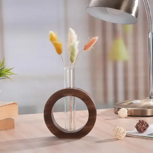 Vase mural rond en bois avec tube en verre, style Art Déco, écologique, fait main, support décoratif pour une seule branche, 4-6 pouces - Product Image 3