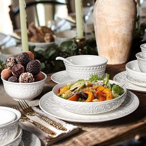 Set di 4 Ciotole per Pasta e Insalata da 32oz, 8 Pollici, in Ceramica Bianca, con Rilievo, Grandi Ciotole Piatte e Larghe per Pasta, Zuppa e Insalata - Product Image 2