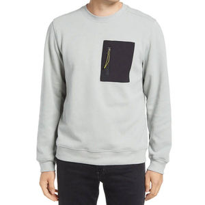 Men's Light Gray <b>Crew</b> <b>Neck</b> <b>Sweatshirt</b> <b>Black</b> Zip Pocket Regular Fit Casual Knitted Pullover Polyester/Cotton Winter OEM Service - Product Image 5