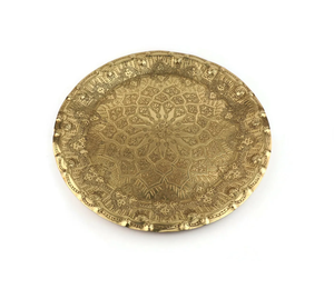 Handmade Engraved Round <b>Moroccan</b> Tray Antique Gold Finish Food Serving Platter <b>Decorative</b> Coffee Table Tray at Low Price - Product Image 3
