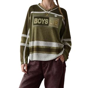 เสื้อฟุตบอลตาข่ายโอเวอร์ไซส์สำหรับผู้หญิง แขนยาว สตรีทแวร์ เสื้อยืดซับลิเมชั่น OEM เสื้ออเมริกันฟุตบอล - Product Image 1