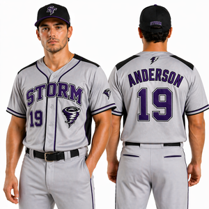 Camiseta de Béisbol Bordada Premium, Logotipo Personalizado, Uniforme de Equipo, Alta Calidad, Botones, Manga Corta, Vintage, 100% Poliéster, OEM - Product Image 1