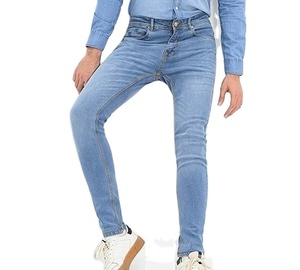 Jean en denim respirant 100 % personnalisé de haute qualité pour homme, coupe droite, devant plat, fermeture boutonnée, style décontracté - Product Image 3