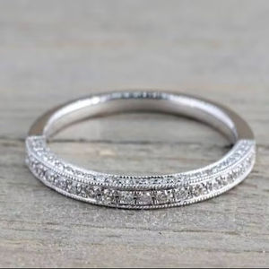 Half Eternity Band Round Cut Moissanite <b>Ring</b> Original 925 Sterling Silver <b>Statement</b> Wedding Band <b>for</b> <b>Womens</b> Fine Promise Gift - Product Image 1