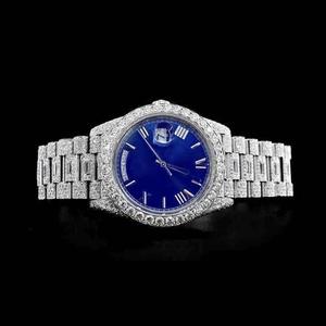 Luxury Fashion <b>Mechanical</b> <b>Watch</b> with Natural Diamonds in Stainless Steel Yellow Band Pointer Dial Navy Blue Perfect Gift for Men - Product Image 1