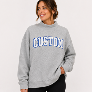 Womens Light <b>Grey</b> Solid Custom Text Print Mock Neck Oversized <b>Sweatshirt</b> Long Sleeve Casual Streetwear Activewear OEM ODM - Product Image 1