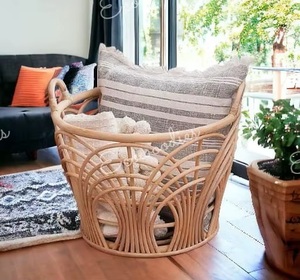Round Rattan Storage <b>Basket</b> With Handles Handwoven Bohemian Style <b>For</b> Living Room Clothing Organizer Eco-Friendly <b>Plant</b> Fiber - Product Image 5