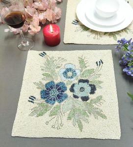 Handmade Floral Embroidered Fabric <b>Placemat</b> <b>Rectangle</b> Classic Table Mat Decorative Set - Product Image 1