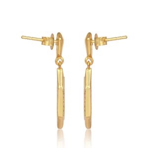 Classic Drop Ethnic Hexagon <b>Earrings</b> with Mother of <b>Pearl</b> and CZ Gemstone in Gold Over <b>Silver</b> for Women - Product Image 3