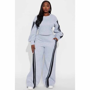 Casual <b>Women</b> Tracksuit Set Two Piece Outfits Zip Up Long Sleeve Coat <b>Stripe</b> Print Straight Wide Leg <b>Trousers</b> Sweat suit - Product Image 3