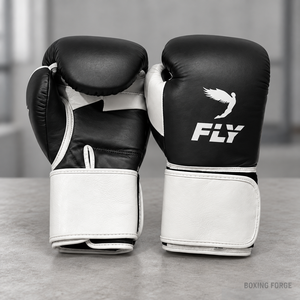 Gants de boxe en cuir Fly pas chers pour adultes, fermeture Velcro, design respirant, noir et blanc - Product Image 4