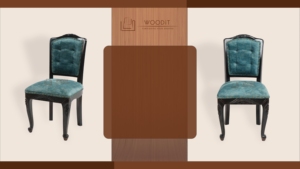 Muebles de comedor inspirados en el estilo Luis XVI con base de madera maciza y silla con respaldo cuadrado tapizado en terciopelo azul a precio de fábrica - Product Image 3