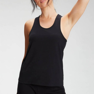 Camiseta sin mangas de punto transpirable de algodón para mujer, ideal para yoga, ejercicio y estiramiento, con aberturas laterales, color liso, venta al por mayor. - Product Image 1