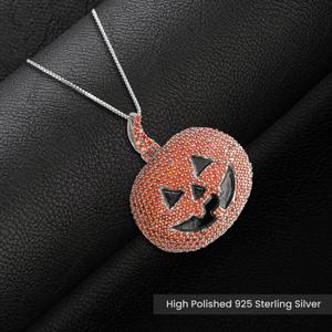 Designer Pumpkin Face Pendant Necklace With Orange Moissanite Diamonds Iced Out Streetwear Jewelry Style - Product Image 1