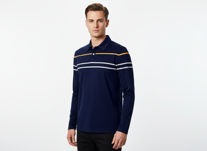 Polo classique rayé à manches longues pour homme, col style rugby, patte de boutonnage, décontracté, pour le quotidien et le bureau - Product Image 2